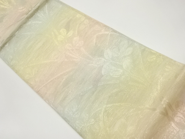 紗 草花模様織出し袋帯